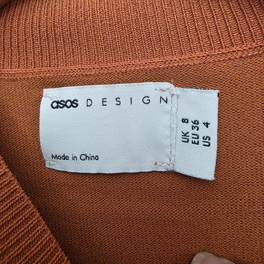 ASOS Design Rust Brown Bustier Ribbed Long Sleeve Top Size US 4 - Picture 4 of 6